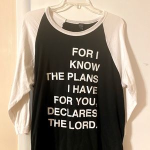 Jeremiah 29:11 verse baseball tee. Size M. Bought from a boutique.